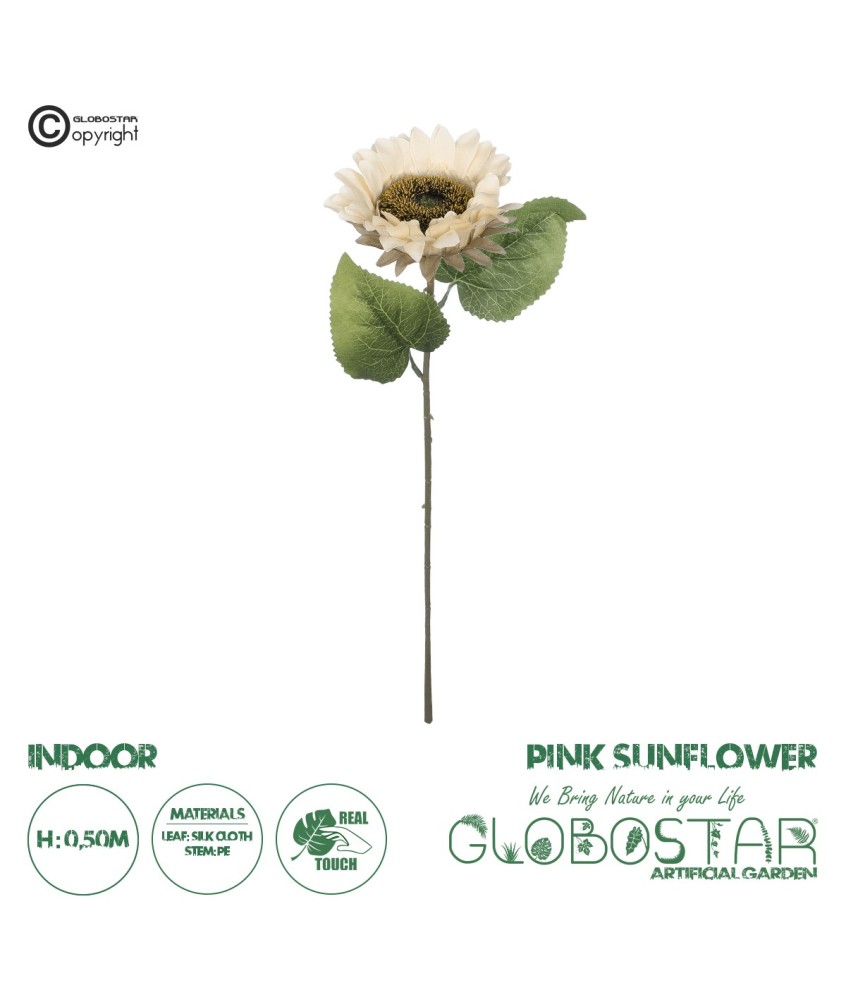 GloboStar® Artificial Garden PINK SUNFLOWER  BRANCH 21211 Τεχνητό Διακοσμητικό Κλαδί Ηλιοτρόπιο Ροζ Y50cm
